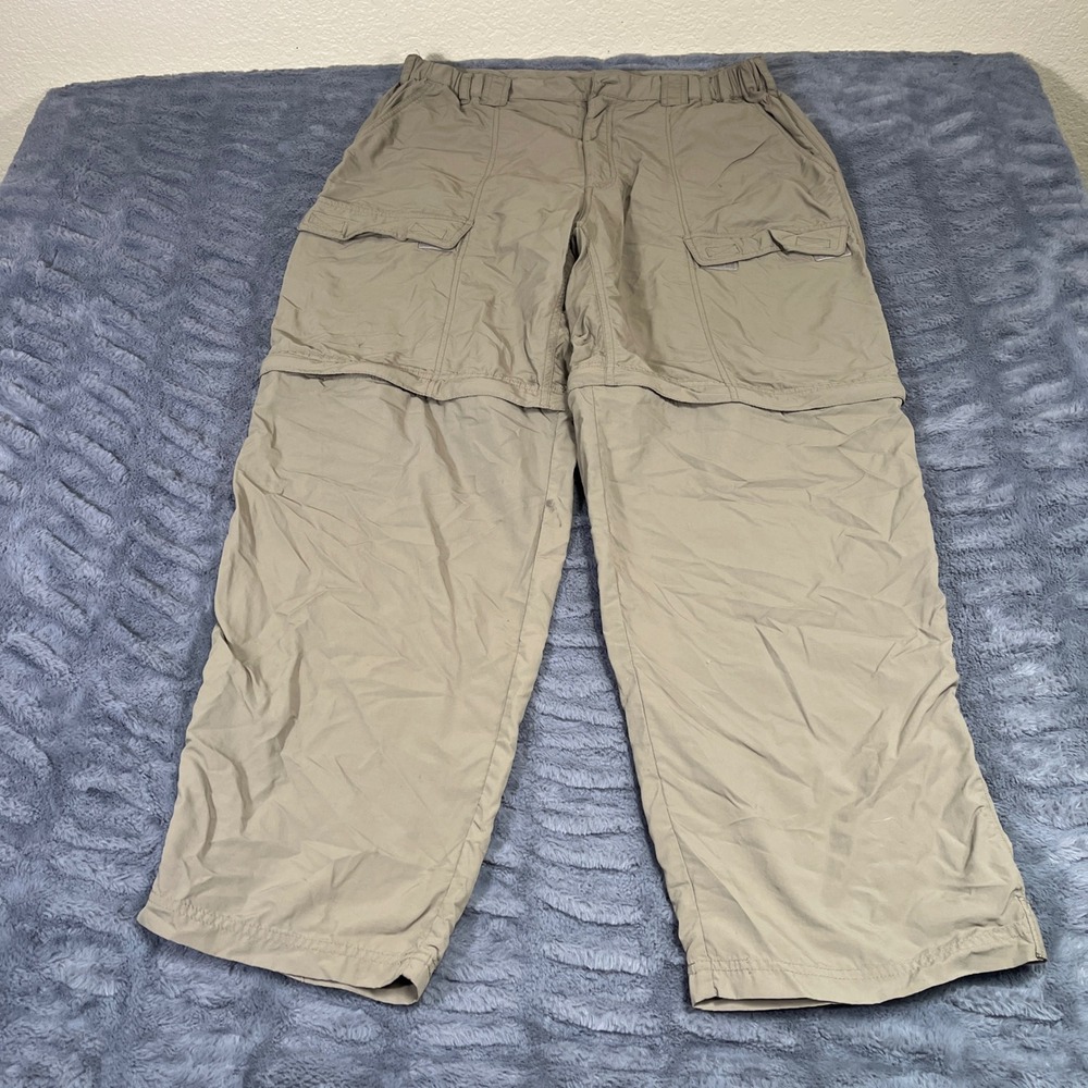 White Sierra Men XL Convertible Hiking Cargo Pants Khaki Nylon Missing Button